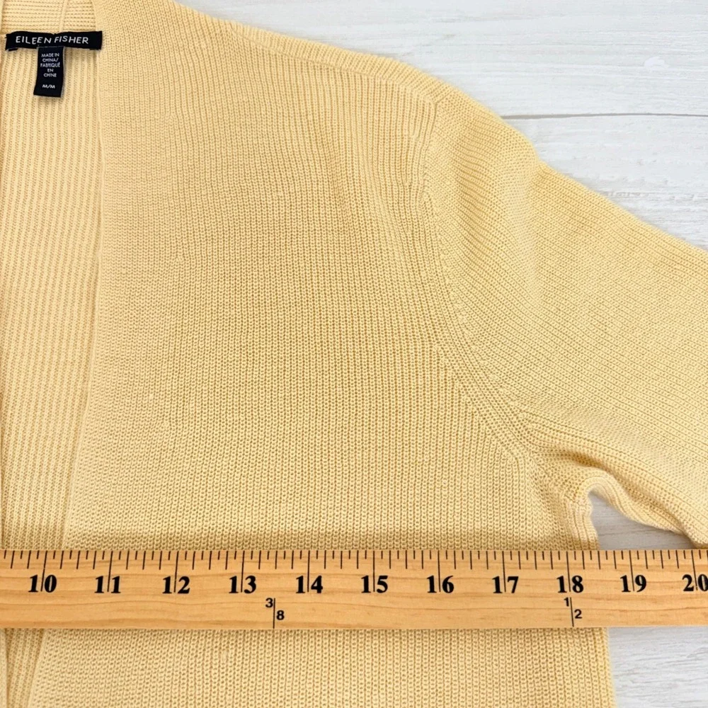 Eileen Fisher Long Cardigan Womens M Yellow Organic Linen Cotton‎ Open Front